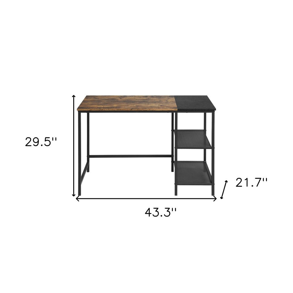 43" Brown and Black Wood and Metal H-Shape Computer Desk