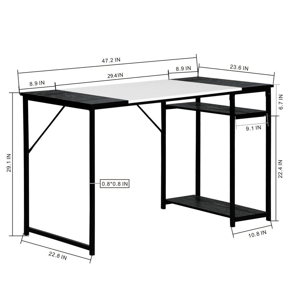 47" Black and White Wood and Metal H-Shape Computer Desk
