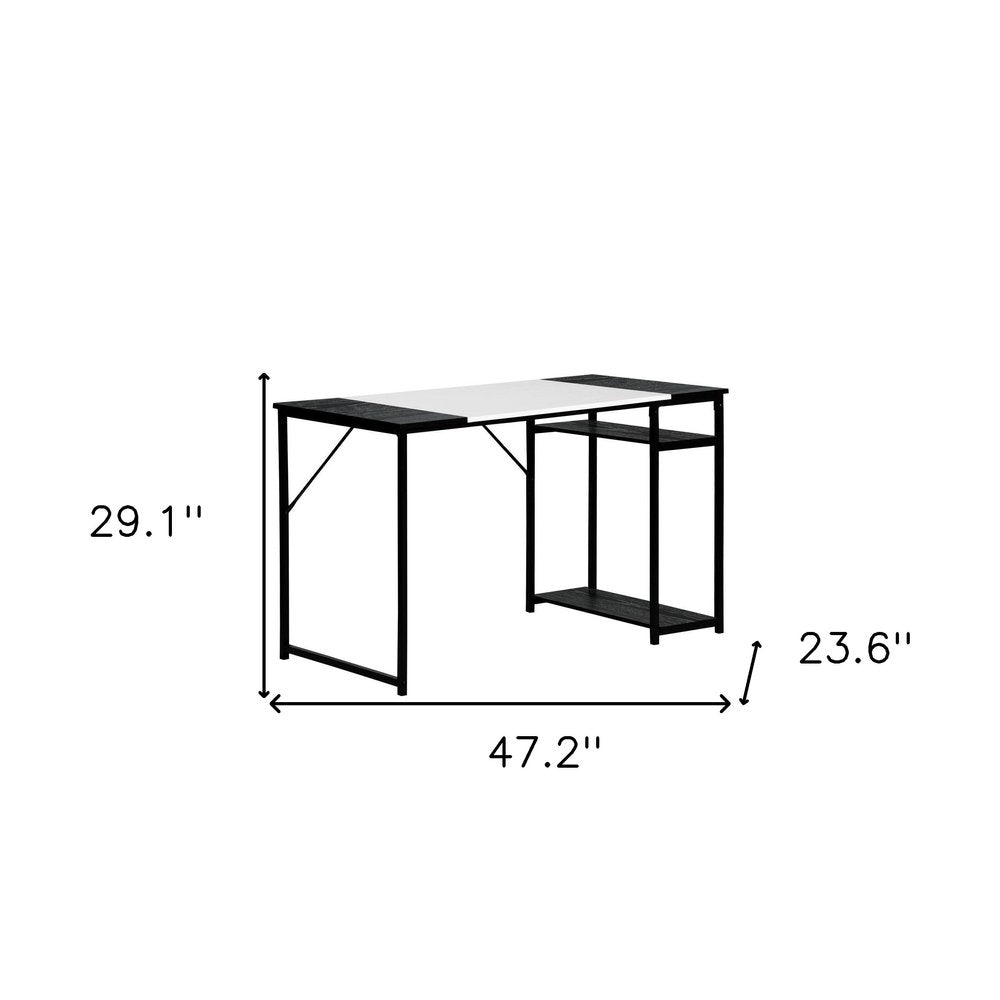 47" Black and White Wood and Metal H-Shape Computer Desk