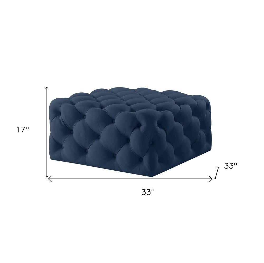 33" Navy Blue Velvet Rolling Tufted Cocktail Ottoman