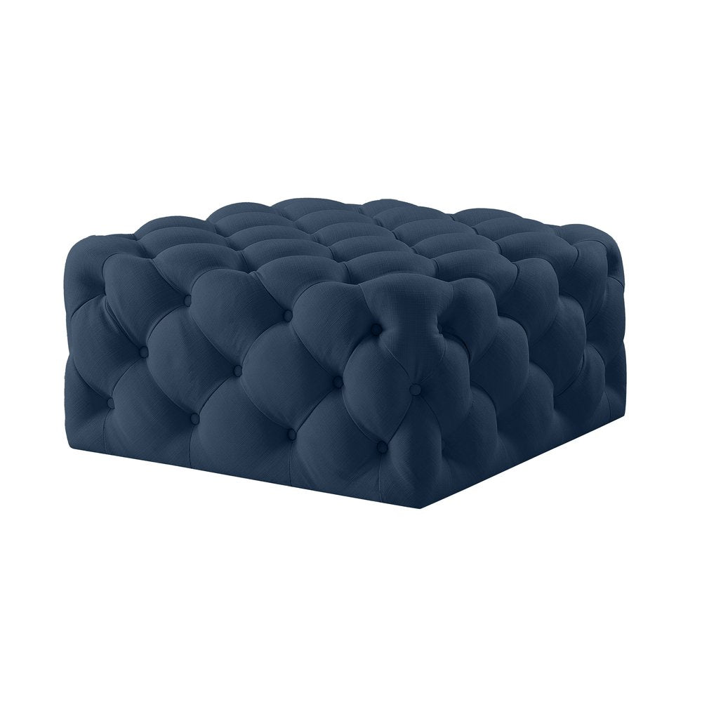 33" Navy Blue Velvet Rolling Tufted Cocktail Ottoman