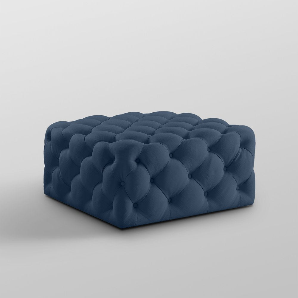 33" Navy Blue Velvet Rolling Tufted Cocktail Ottoman