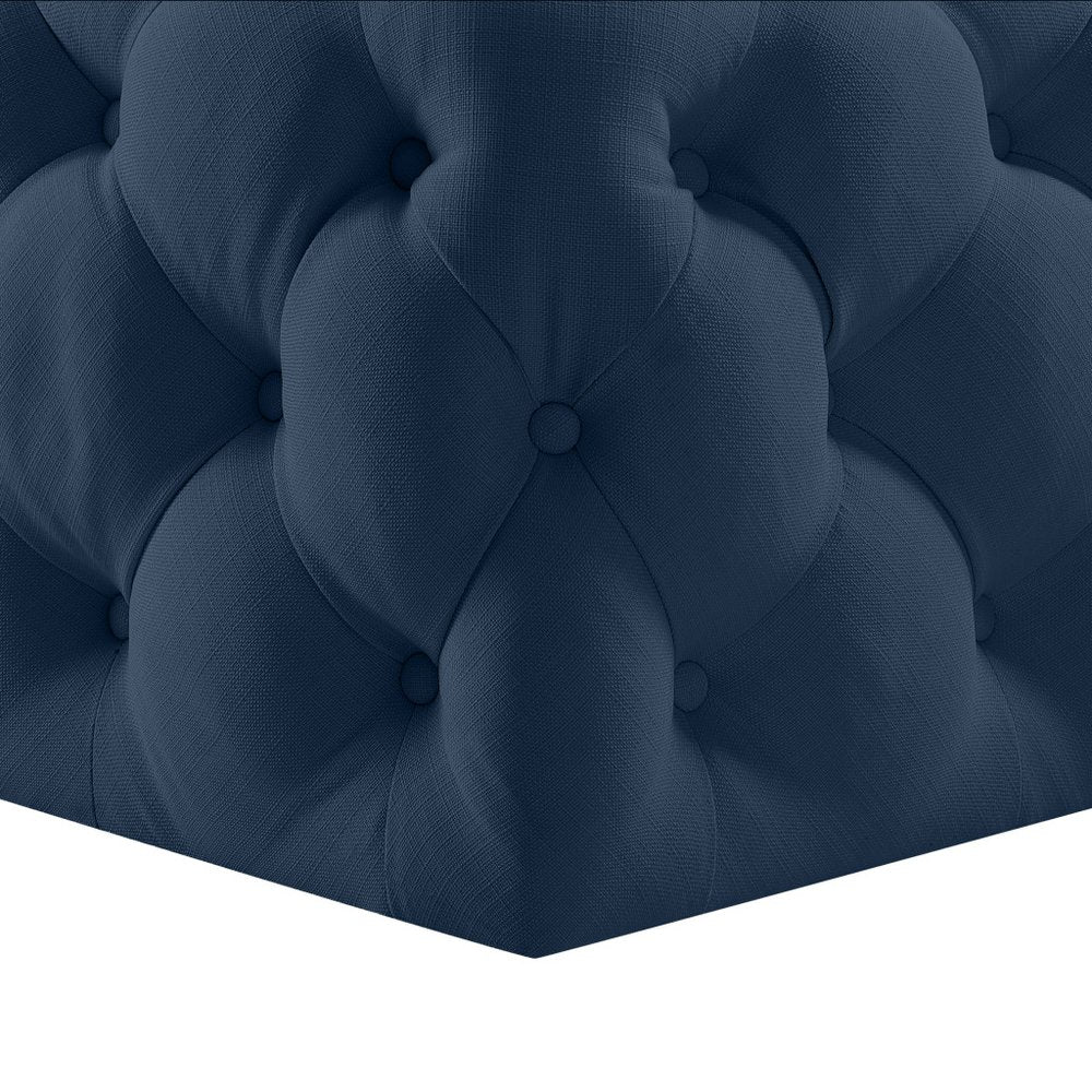 33" Navy Blue Velvet Rolling Tufted Cocktail Ottoman