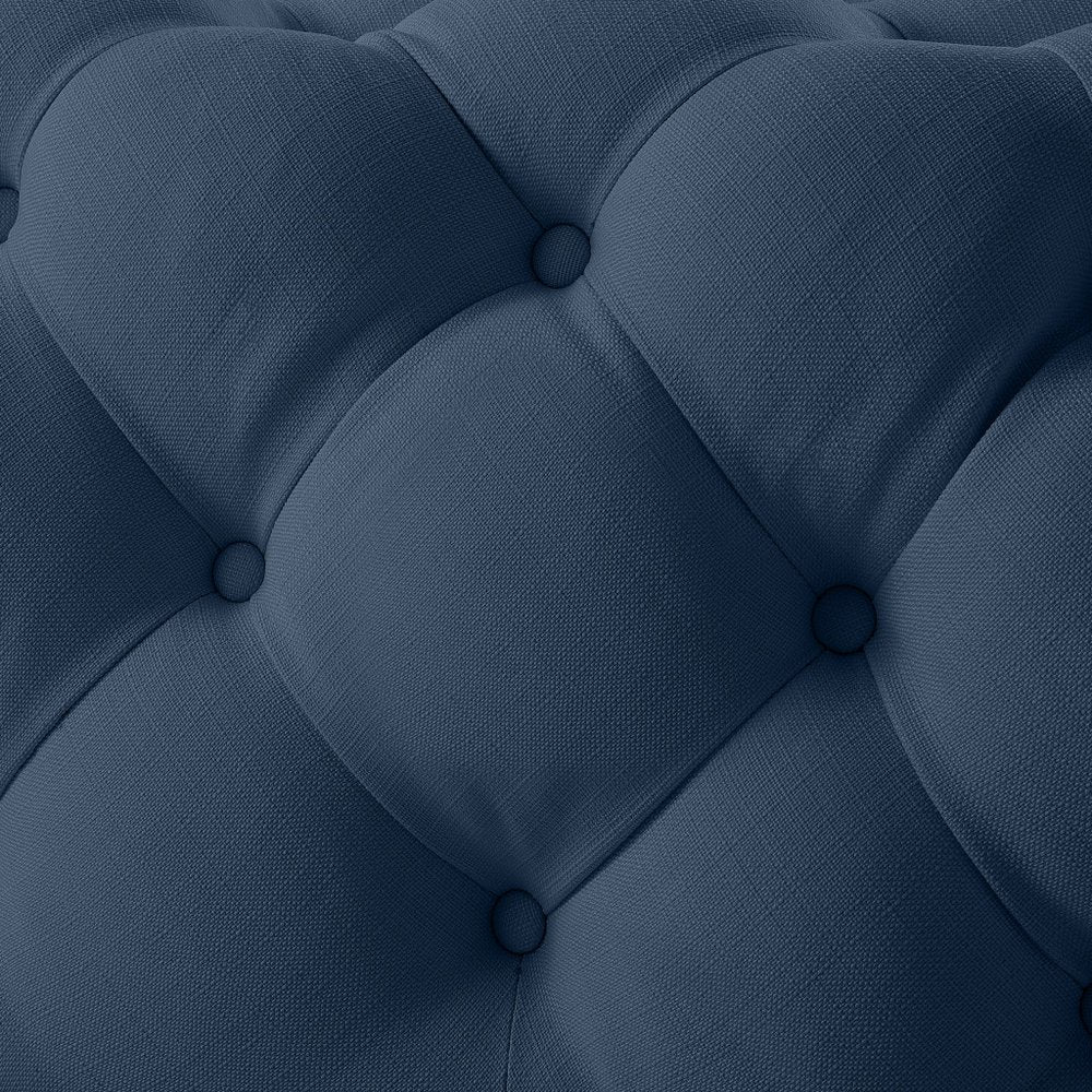 33" Navy Blue Velvet Rolling Tufted Cocktail Ottoman