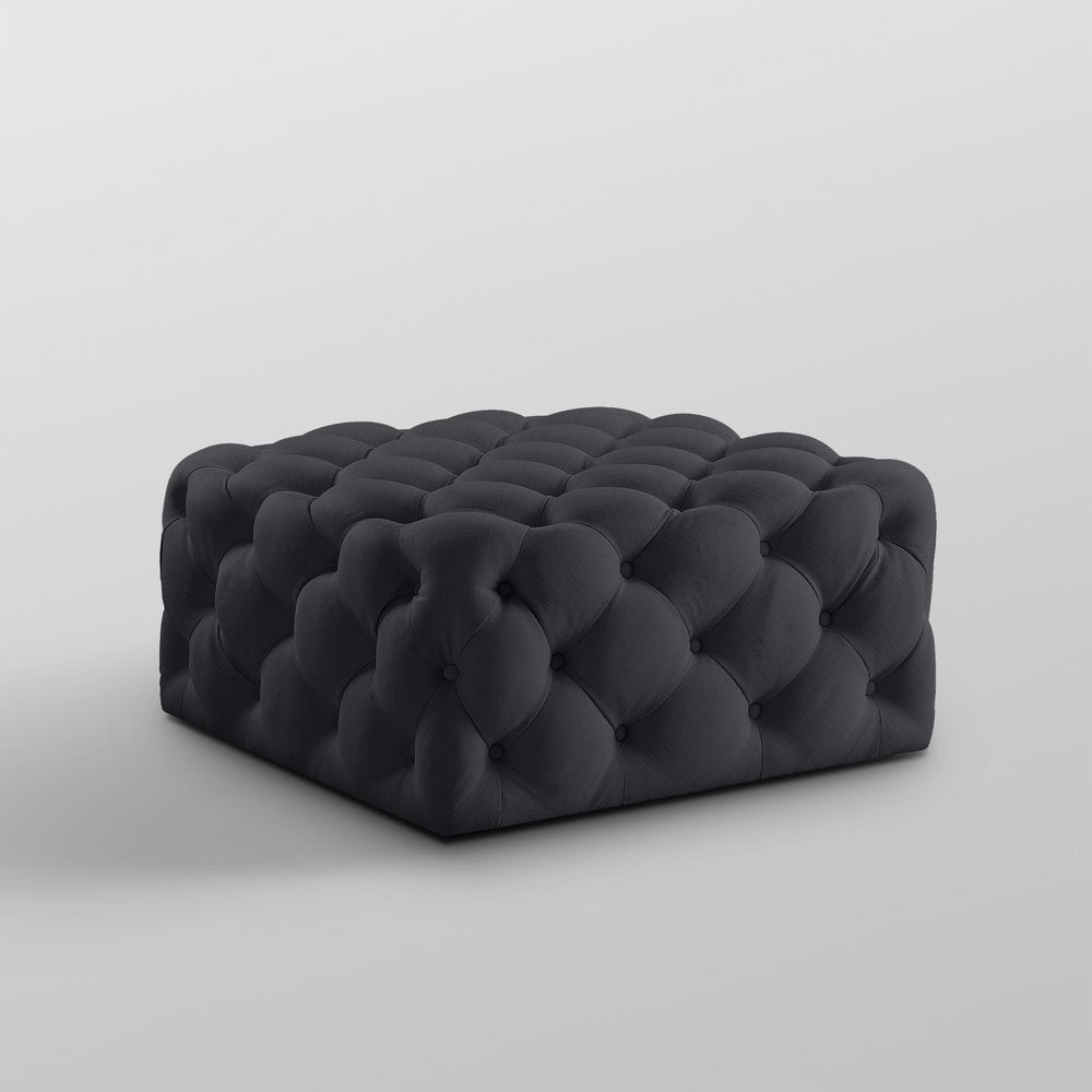 33" Navy Blue Velvet Rolling Tufted Cocktail Ottoman