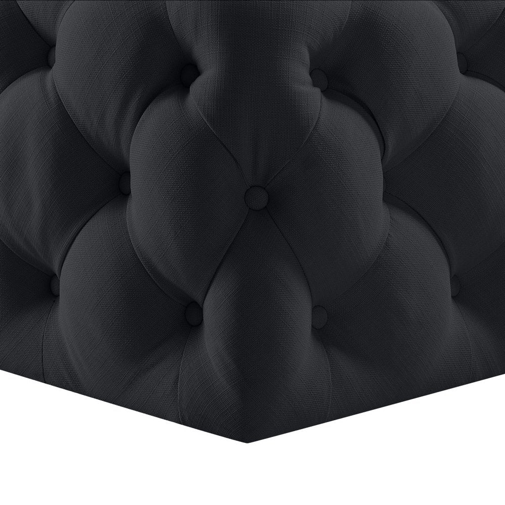 33" Navy Blue Velvet Rolling Tufted Cocktail Ottoman