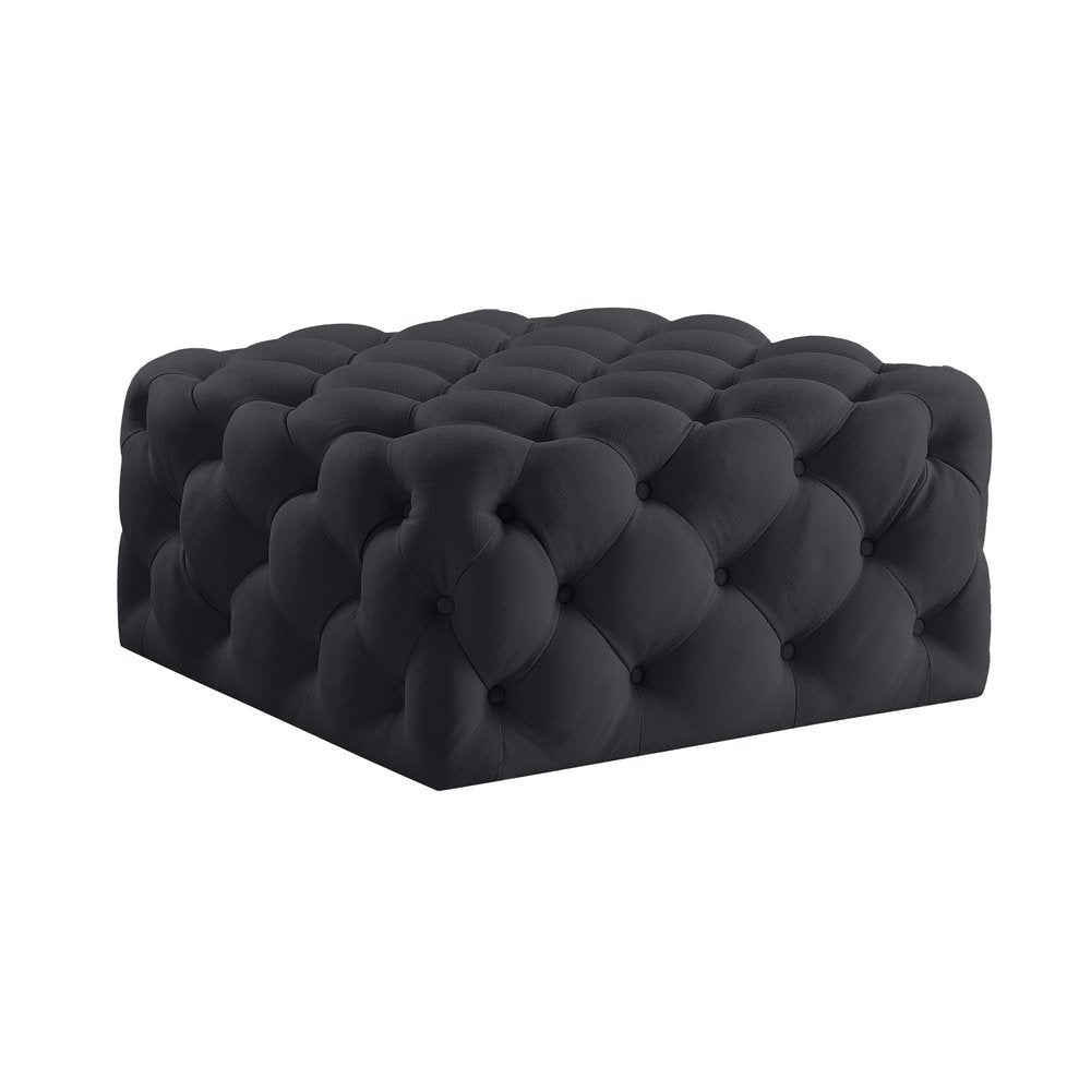 33" Navy Blue Velvet Rolling Tufted Cocktail Ottoman