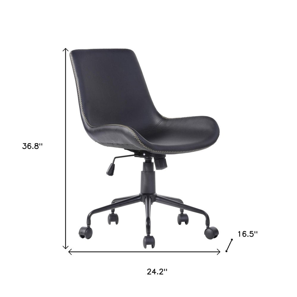 Black Upholstered Faux Leather and Steel Adjustable Swivel Rolling Office Chair