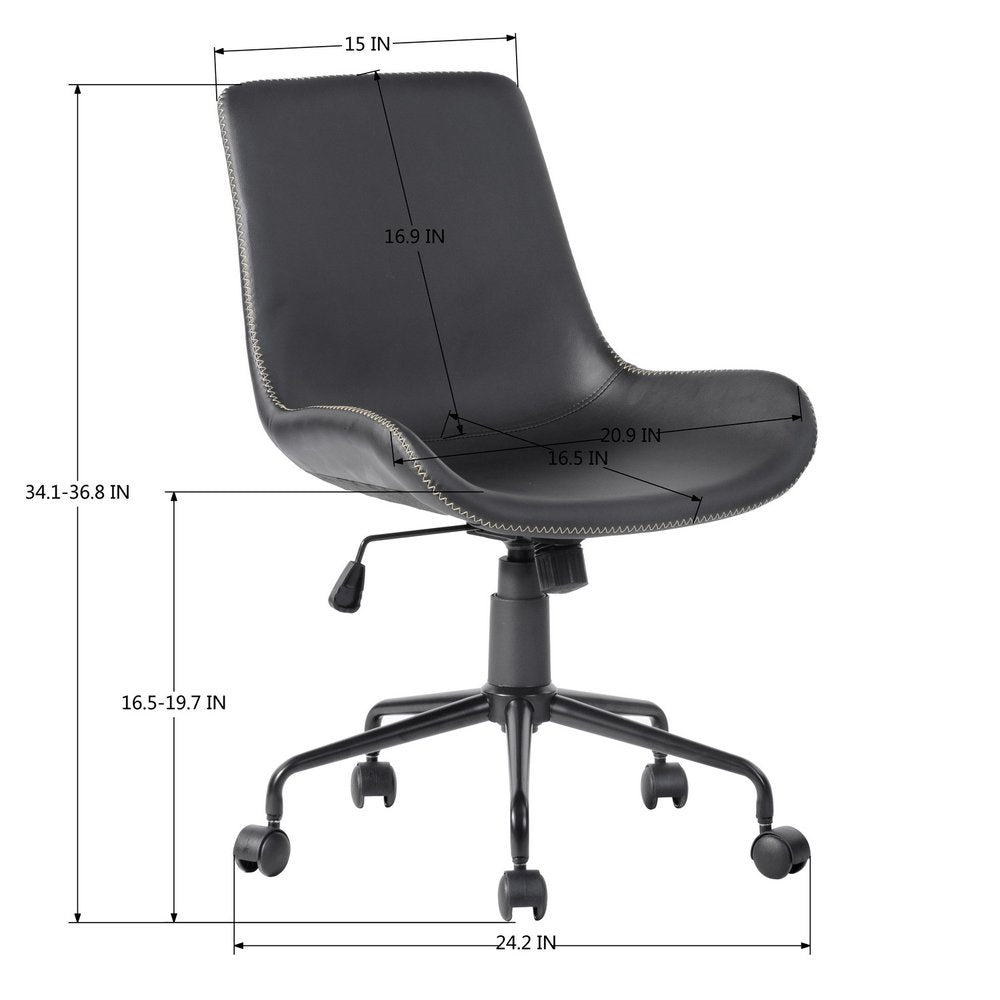 Black Upholstered Faux Leather and Steel Adjustable Swivel Rolling Office Chair