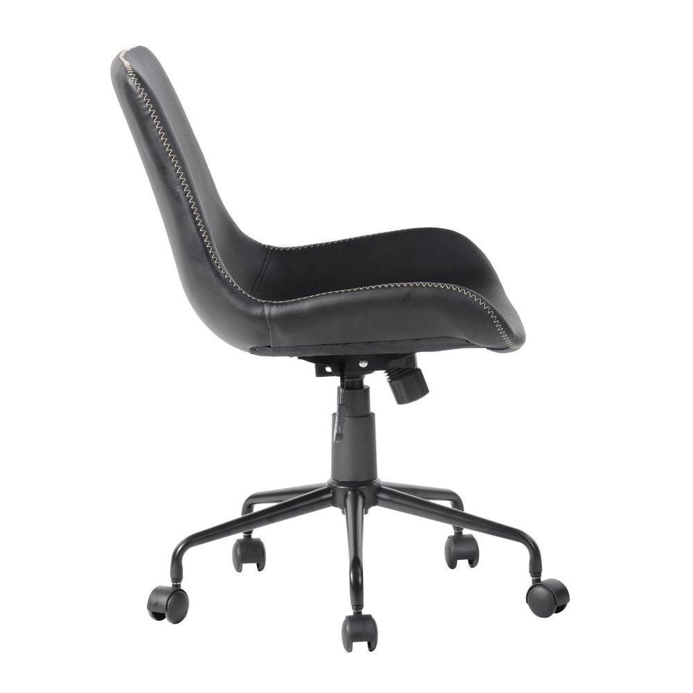 Black Upholstered Faux Leather and Steel Adjustable Swivel Rolling Office Chair