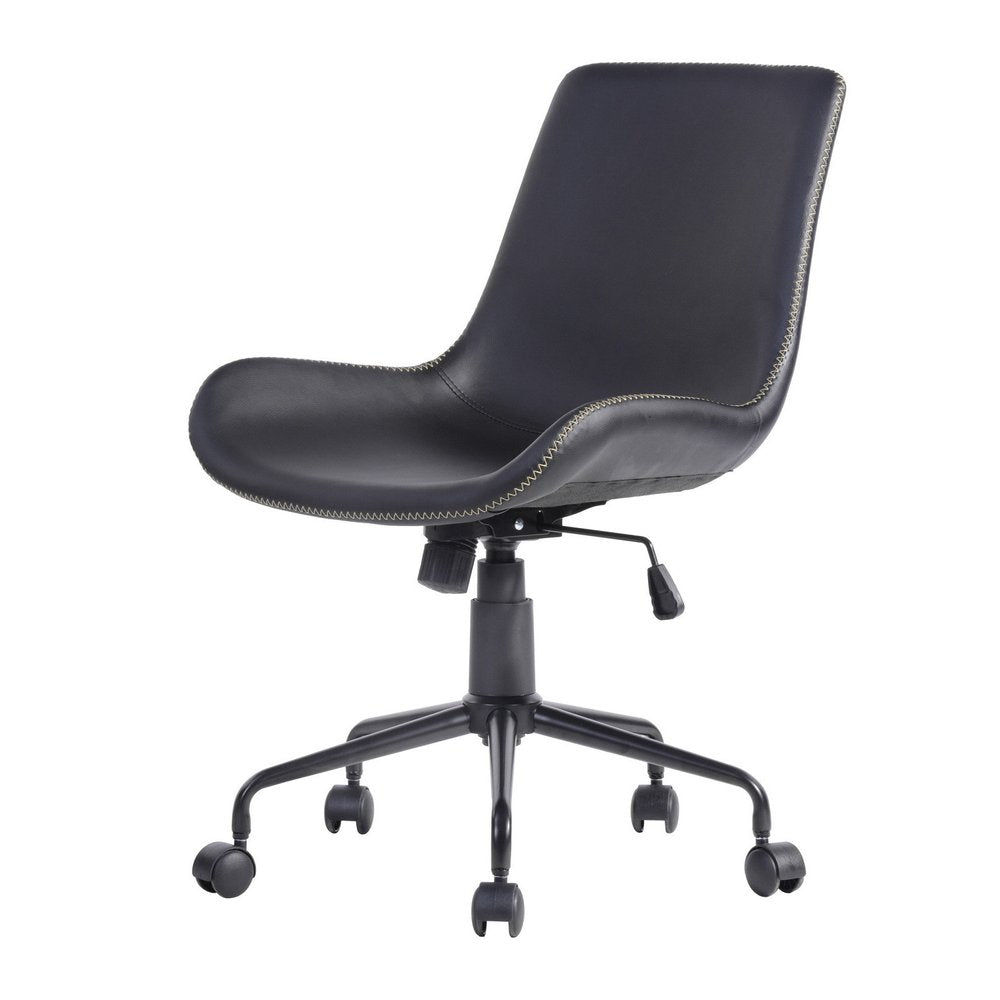 Black Upholstered Faux Leather and Steel Adjustable Swivel Rolling Office Chair