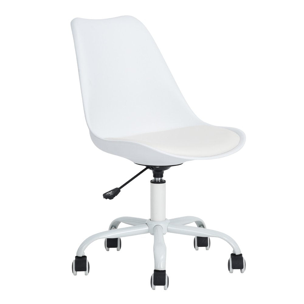 White Upholstered Plastic Acrylic and Steel Adjustable Swivel Rolling Office Chair