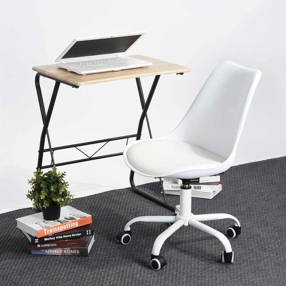 White Upholstered Plastic Acrylic and Steel Adjustable Swivel Rolling Office Chair