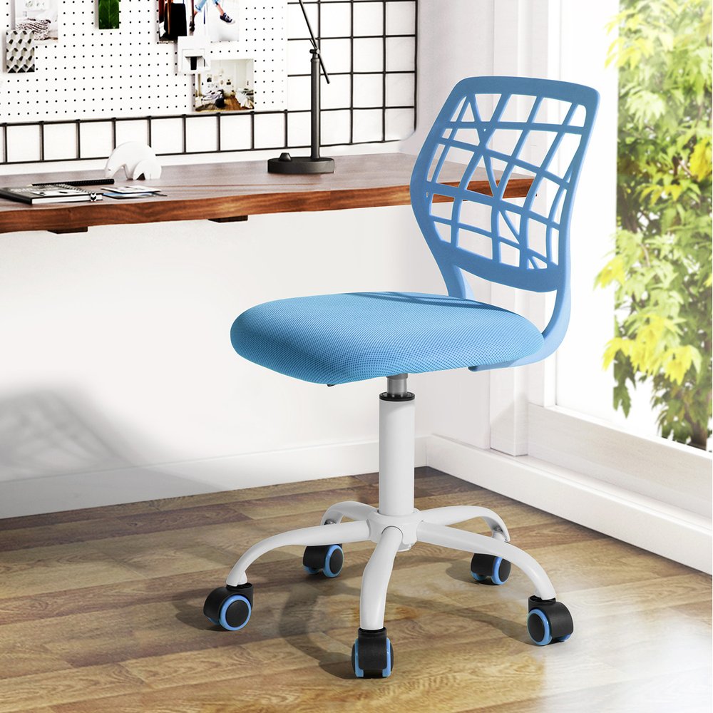 Cyan Blue and White Adjustable Height Swivel Rolling Office Chair