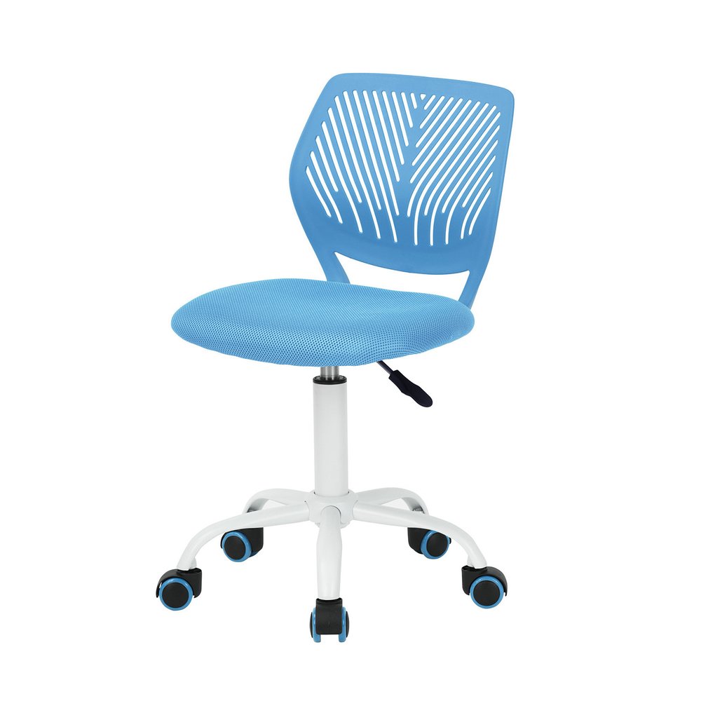 Cyan Blue and White Adjustable Height Swivel Rolling Office Chair