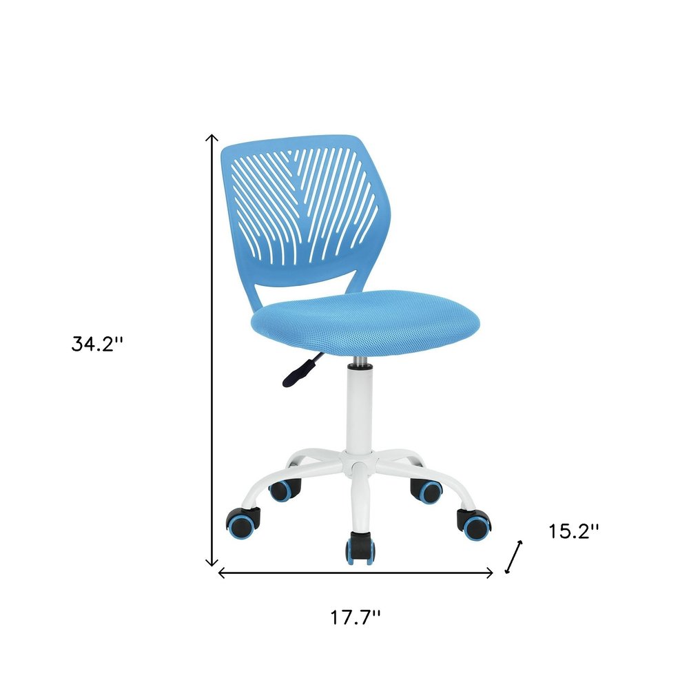 Cyan Blue and White Adjustable Height Swivel Rolling Office Chair