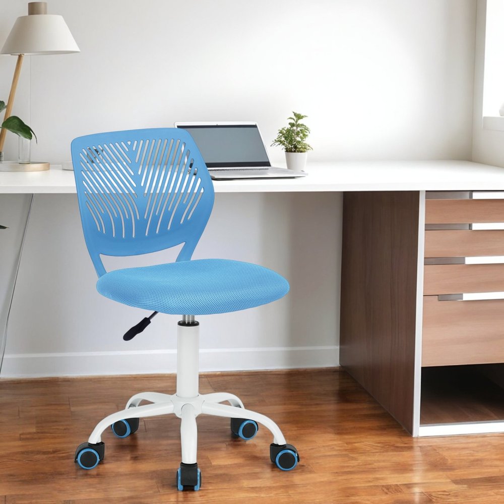 Cyan Blue and White Adjustable Height Swivel Rolling Office Chair