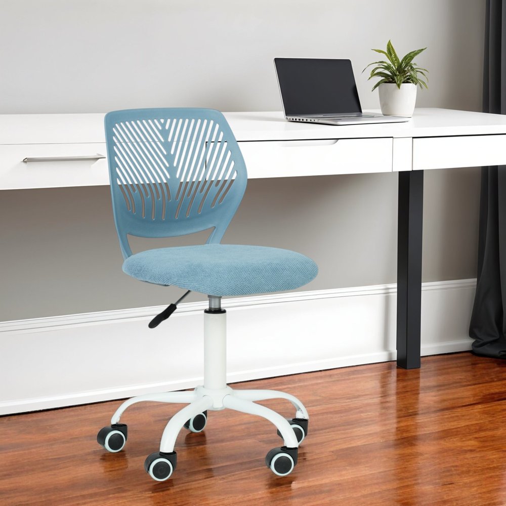 Cyan Blue and White Adjustable Height Swivel Rolling Office Chair
