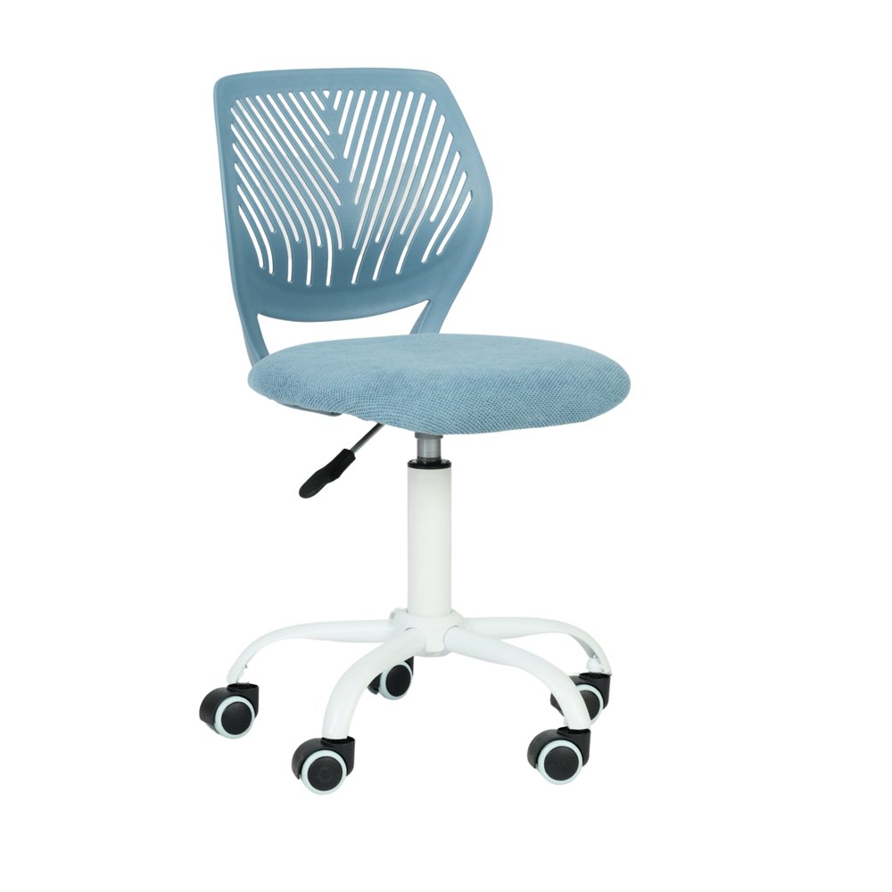 Cyan Blue and White Adjustable Height Swivel Rolling Office Chair