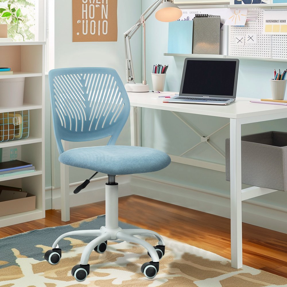 Cyan Blue and White Adjustable Height Swivel Rolling Office Chair