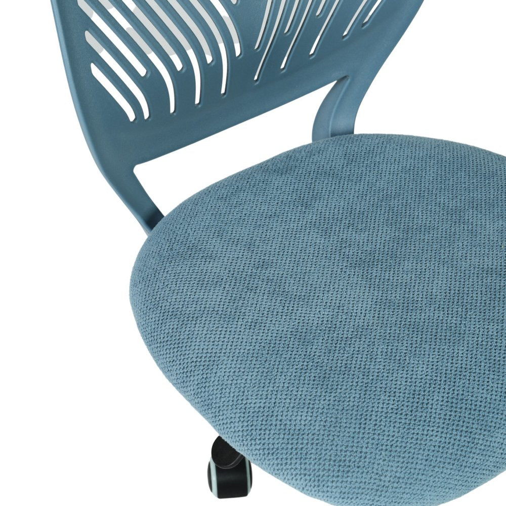 Cyan Blue and White Adjustable Height Swivel Rolling Office Chair