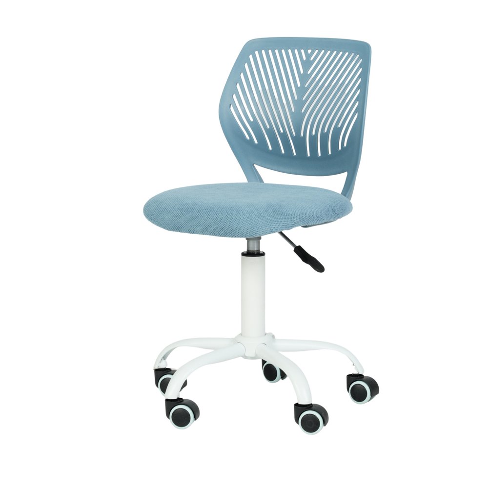 Cyan Blue and White Adjustable Height Swivel Rolling Office Chair