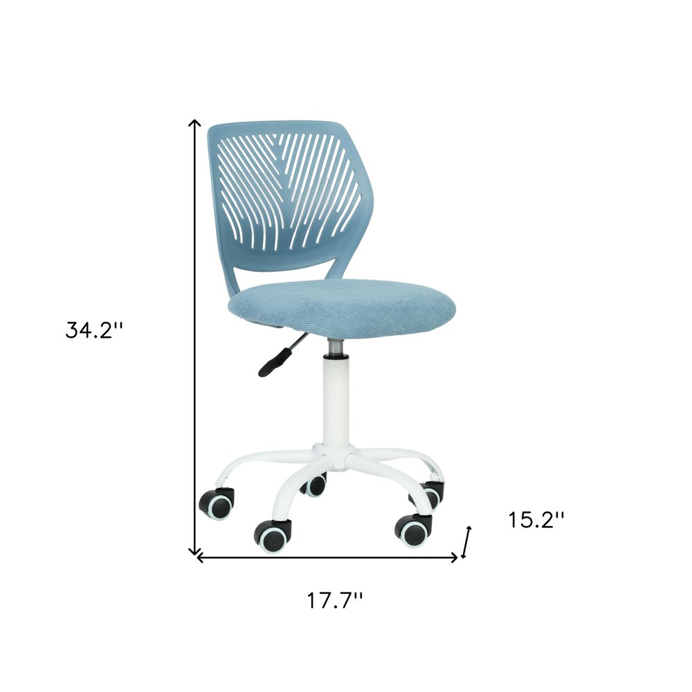 Cyan Blue and White Adjustable Height Swivel Rolling Office Chair