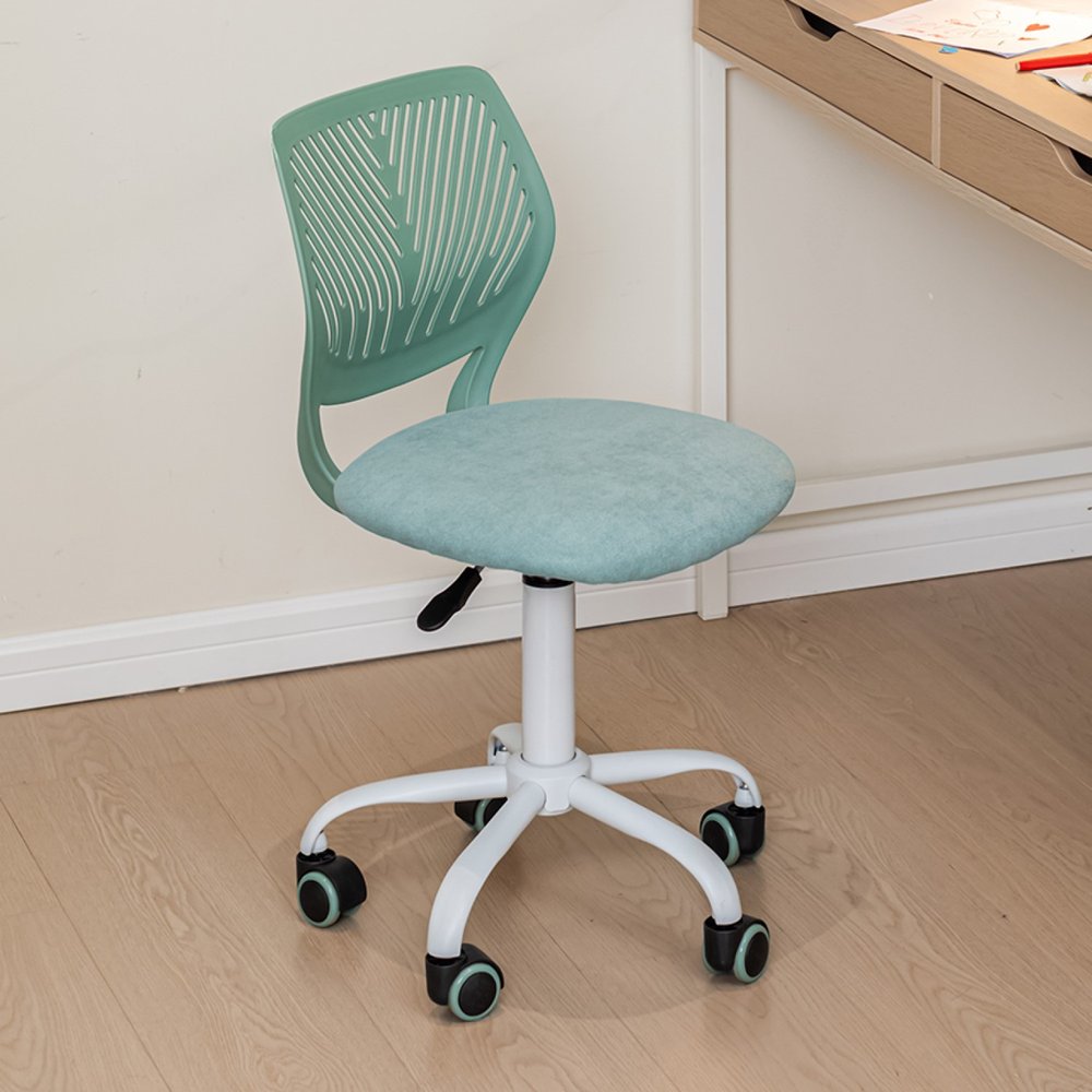 Teal and White Adjustable Height Swivel Rolling Office Chair