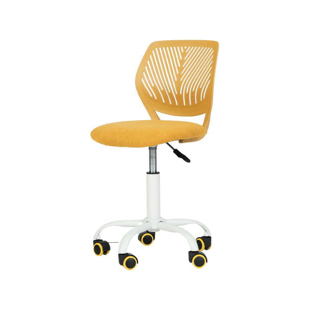 Yellow and White Adjustable Height Swivel Rolling Office Chair