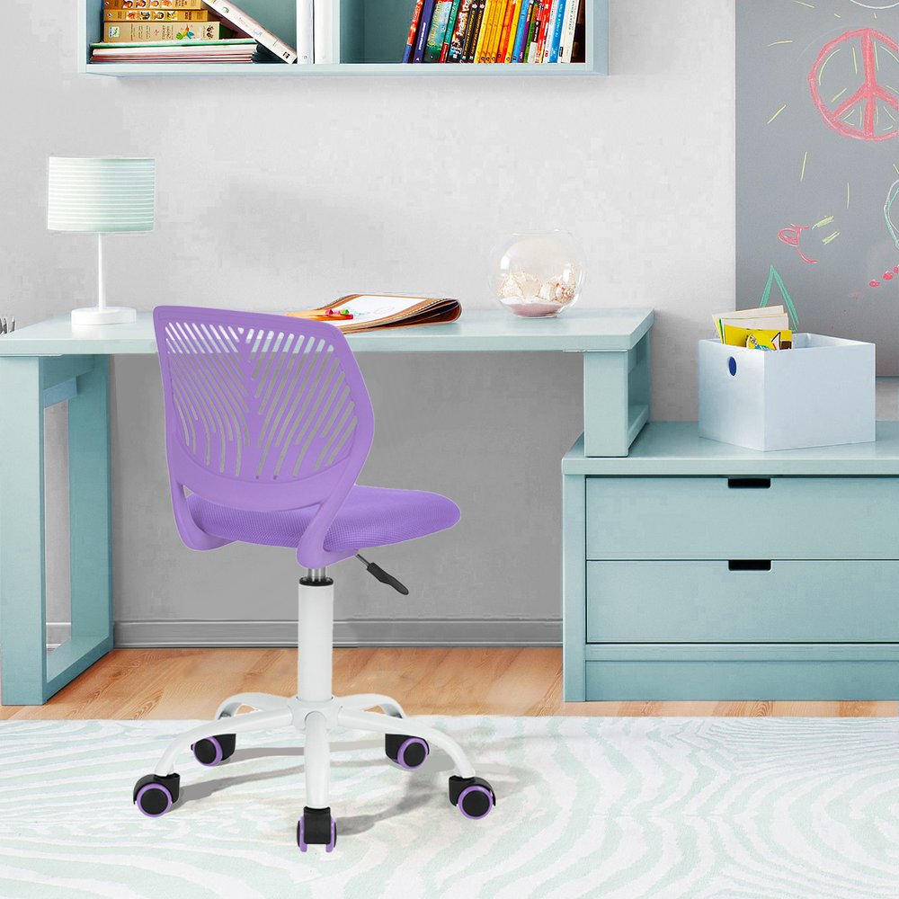 Cyan Blue and White Adjustable Height Swivel Rolling Office Chair