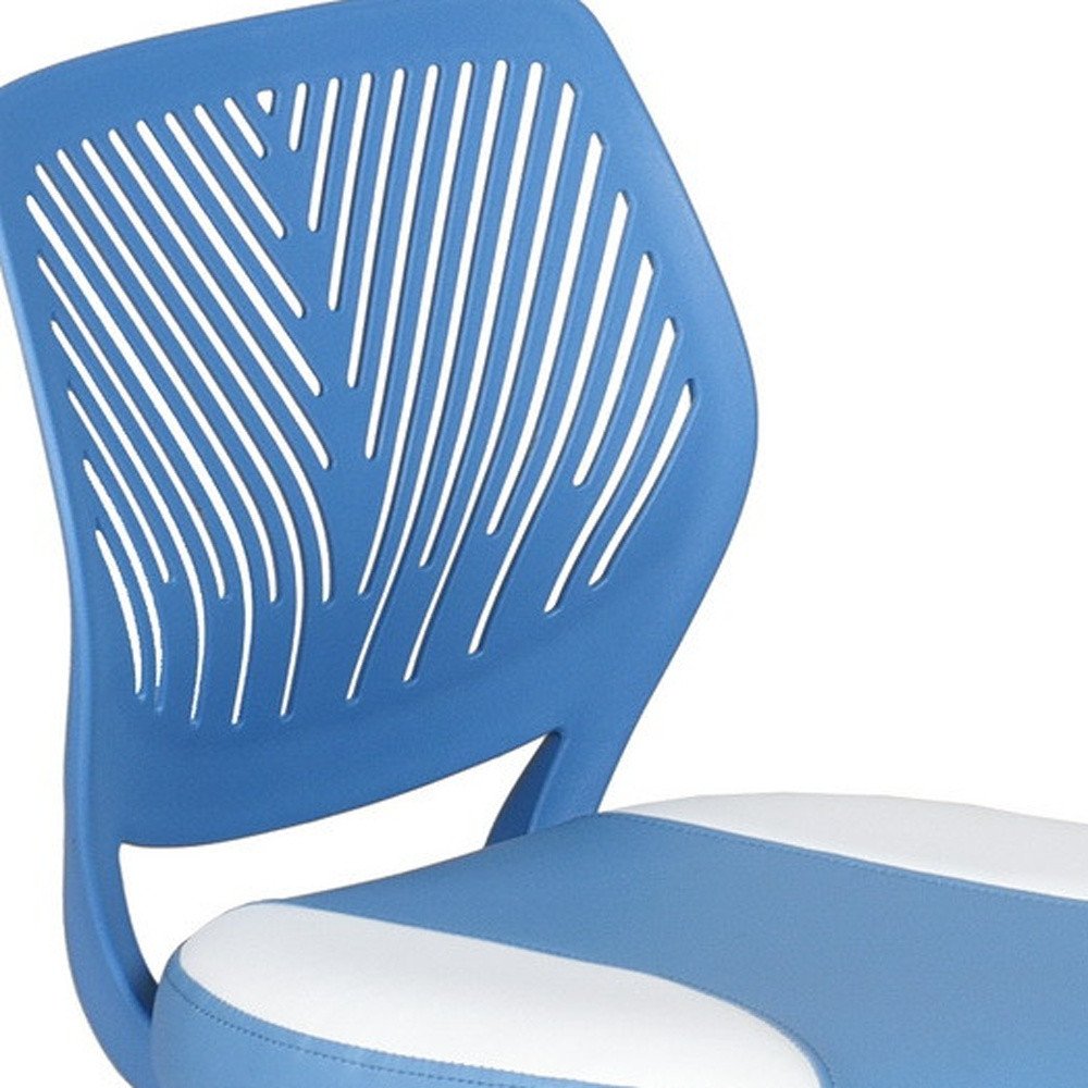 Blue and White Adjustable Height Swivel Rolling Office Chair