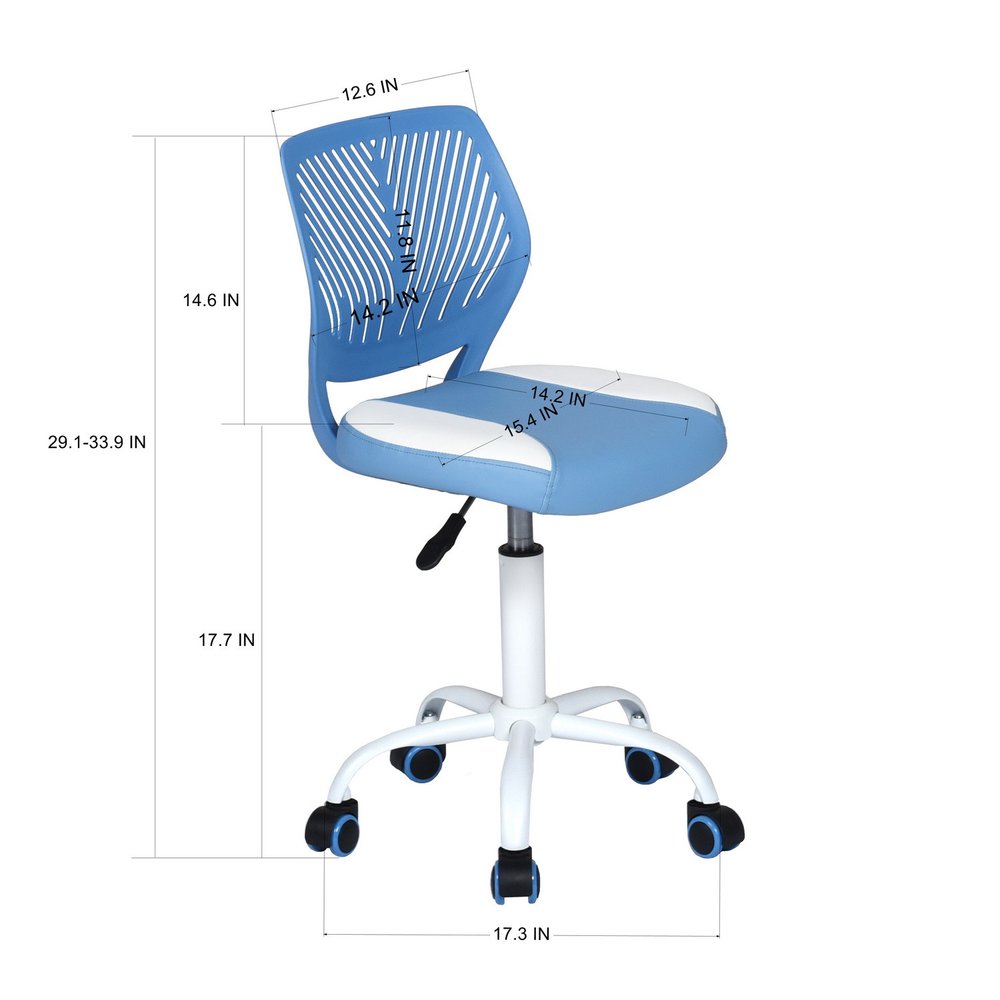 Blue and White Adjustable Height Swivel Rolling Office Chair