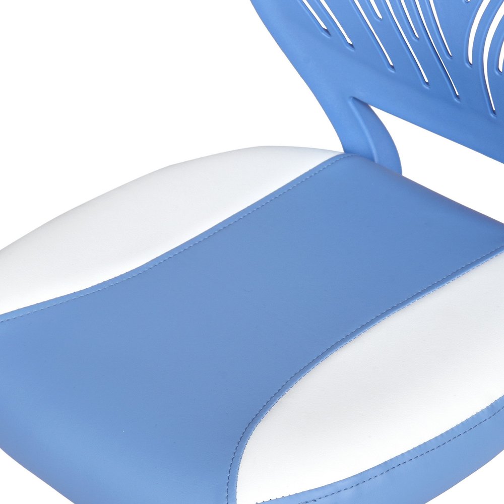 Blue and White Adjustable Height Swivel Rolling Office Chair