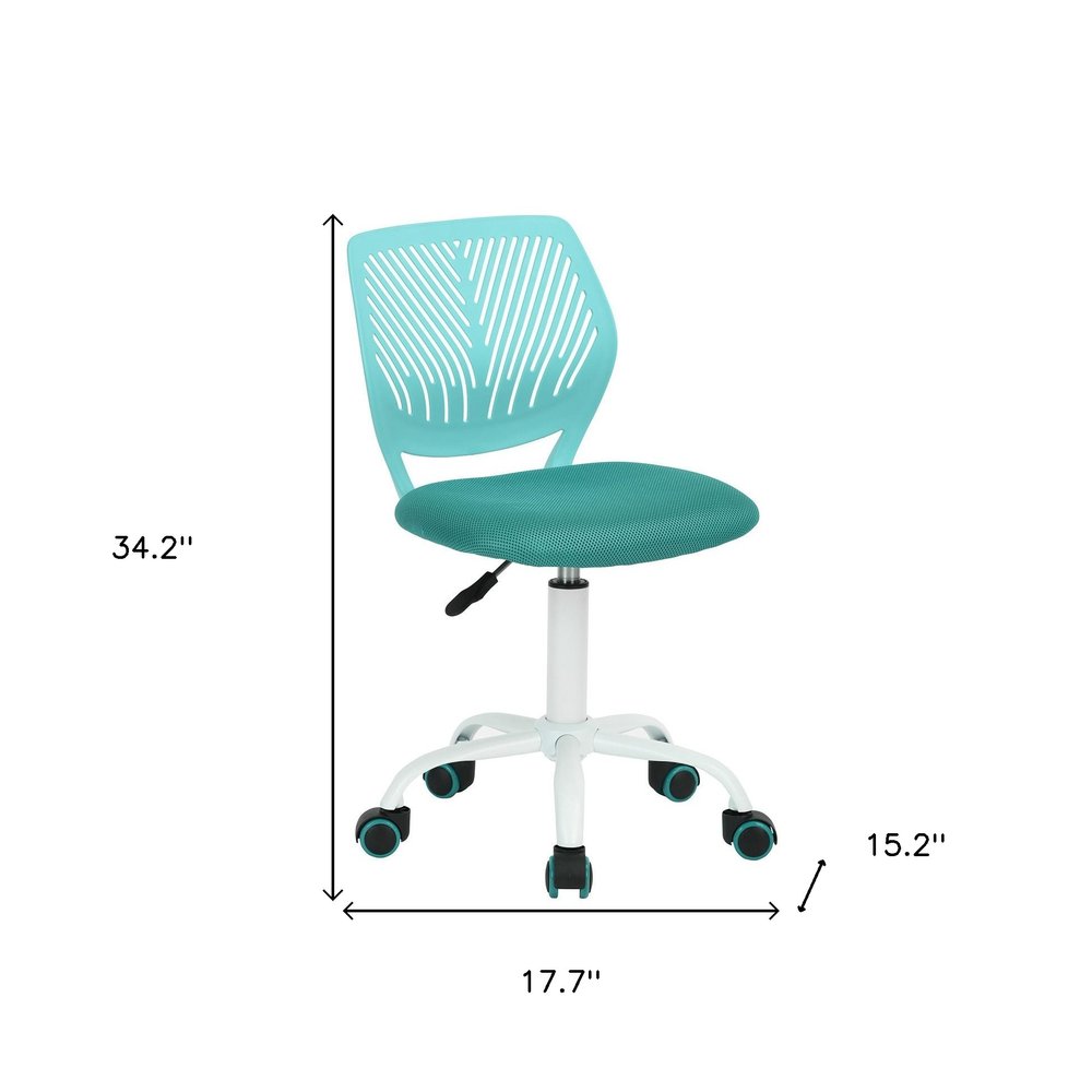 Cyan Blue and White Adjustable Height Swivel Rolling Office Chair