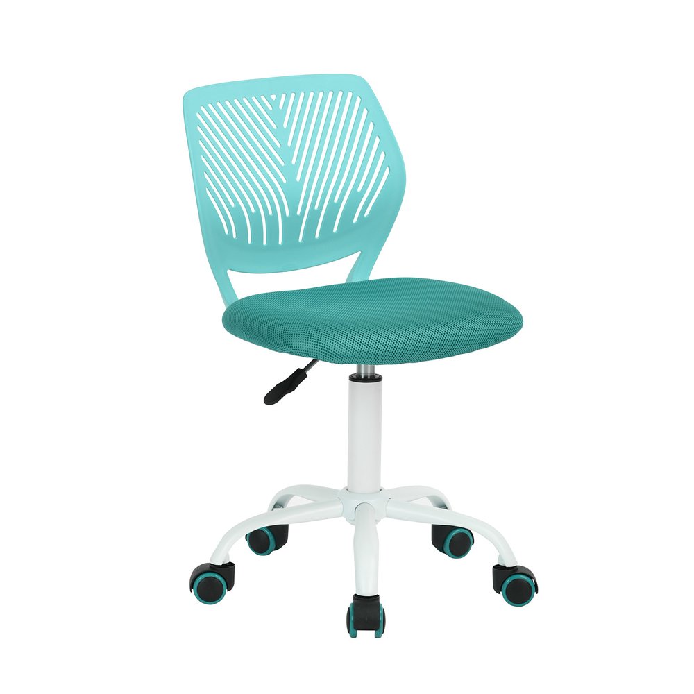 Cyan Blue and White Adjustable Height Swivel Rolling Office Chair