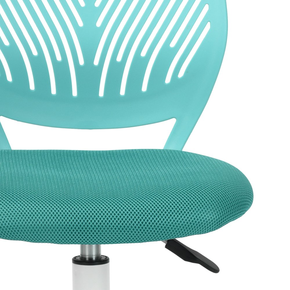 Cyan Blue and White Adjustable Height Swivel Rolling Office Chair