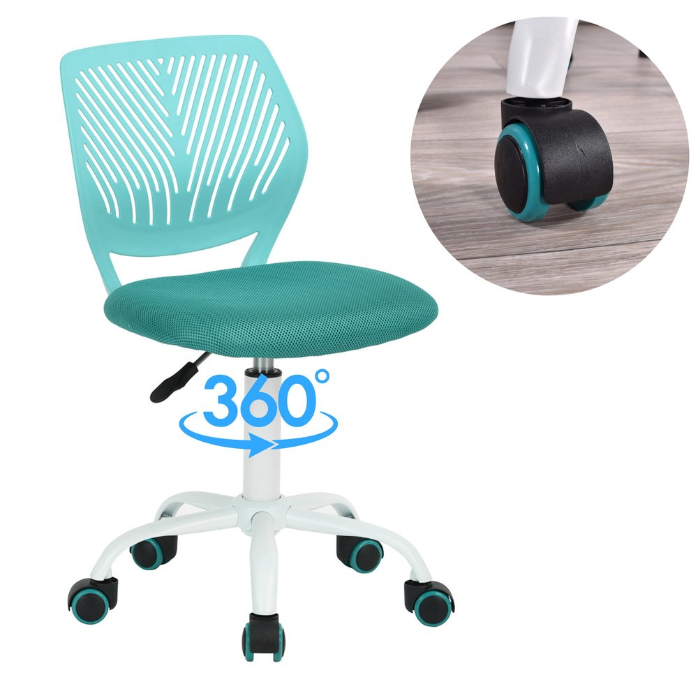 Cyan Blue and White Adjustable Height Swivel Rolling Office Chair