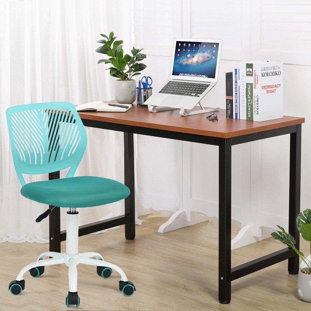 Cyan Blue and White Adjustable Height Swivel Rolling Office Chair