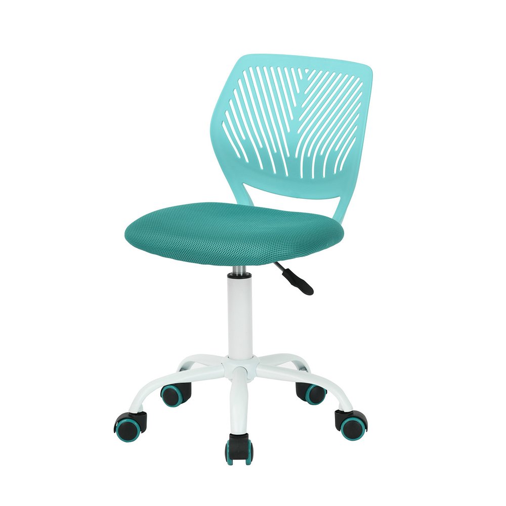 Cyan Blue and White Adjustable Height Swivel Rolling Office Chair