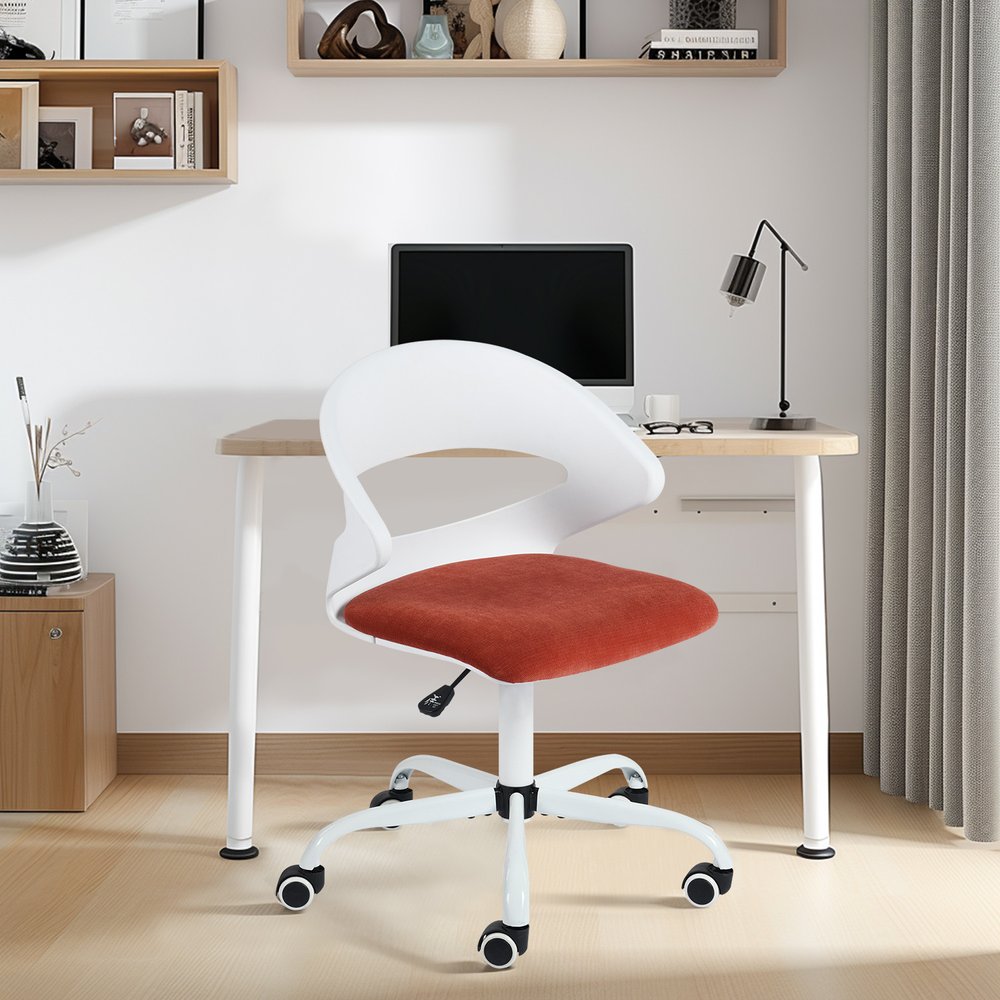 White and Red Adjustable Height Swivel Rolling Office Chair