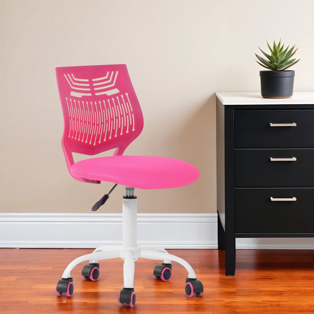 Purple and White Adjustable Height Swivel Rolling Office Chair