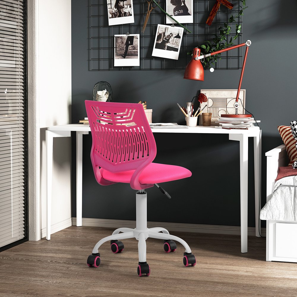 Purple and White Adjustable Height Swivel Rolling Office Chair