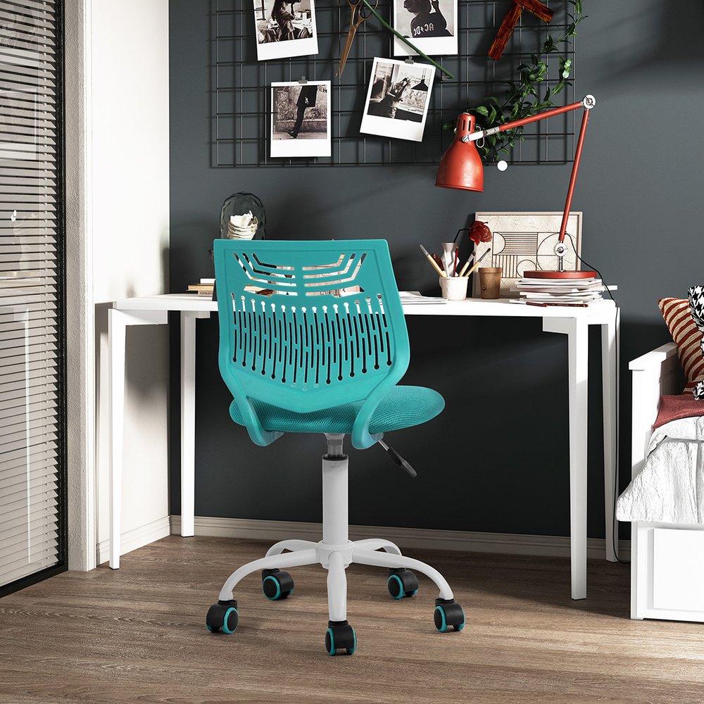Purple and White Adjustable Height Swivel Rolling Office Chair