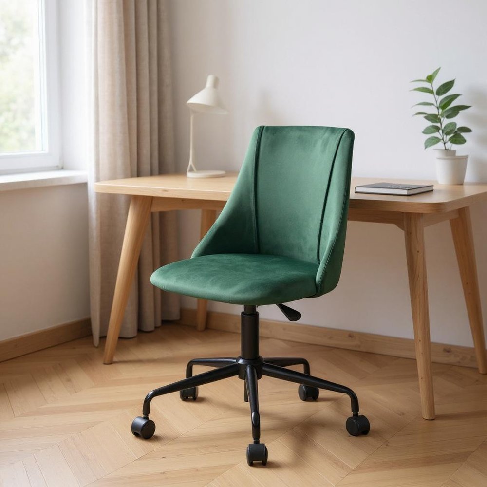 Green and Black Adjustable Height Swivel Rolling Office Chair