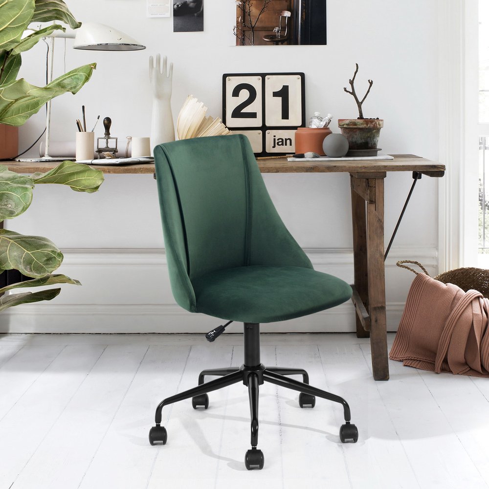 Green and Black Adjustable Height Swivel Rolling Office Chair