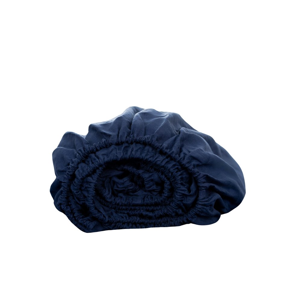 Sábana ajustable California King de lino azul marino