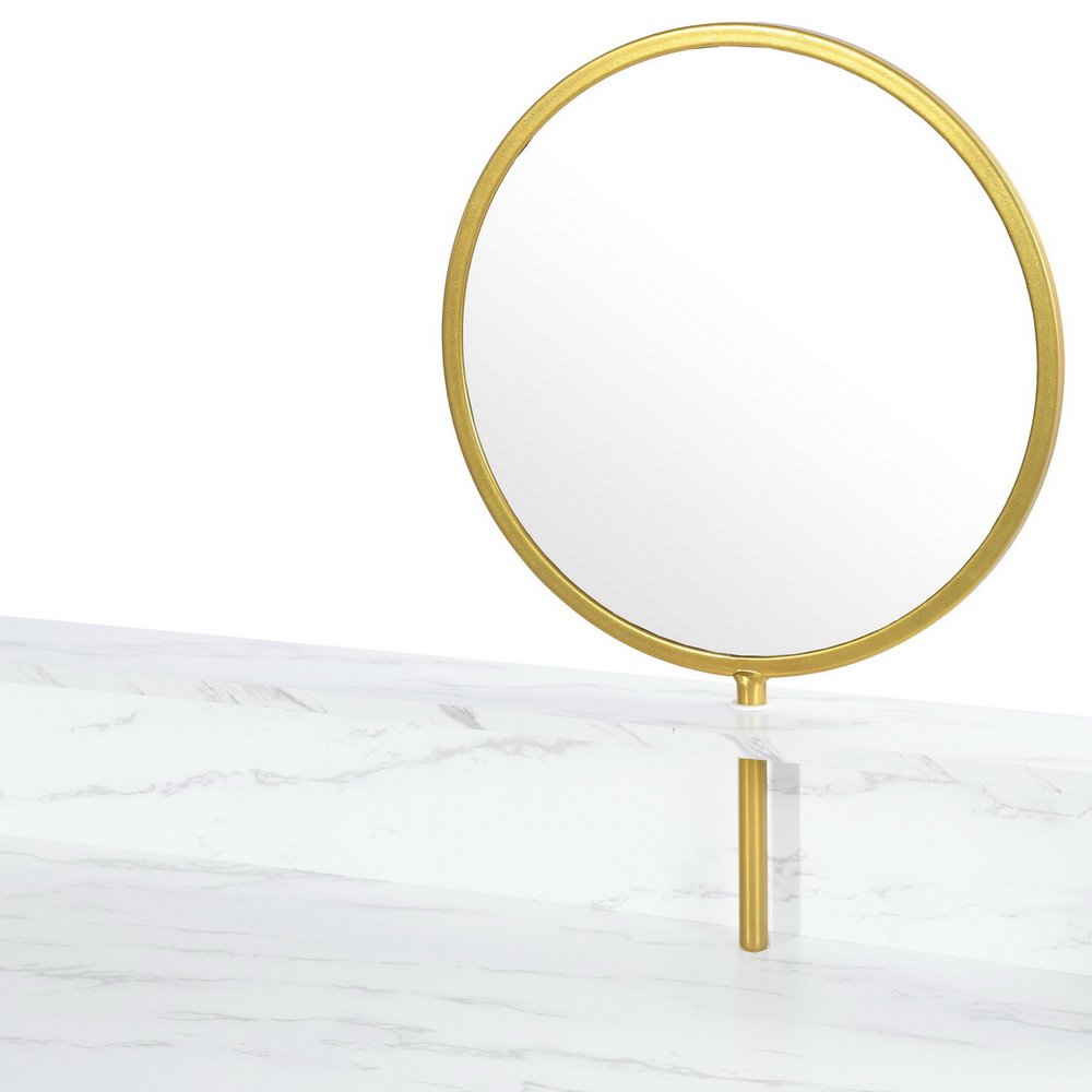 41" White And Gold Faux Marble and Steel Vanity Table with Mirror