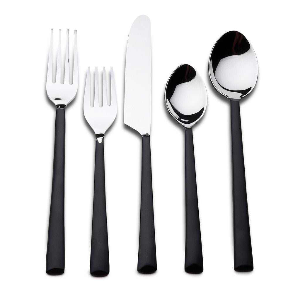 Matte Black Stainless Steel Twenty Piece Hand Forged Flatware Set
