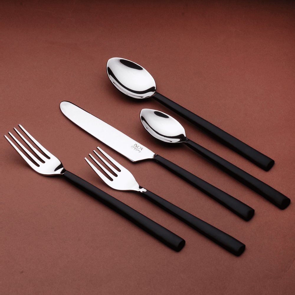 Matte Black Stainless Steel Twenty Piece Hand Forged Flatware Set
