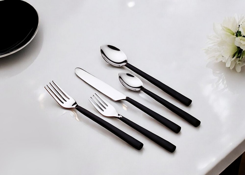 Matte Black Stainless Steel Five Piece Hand Forged Place Setting